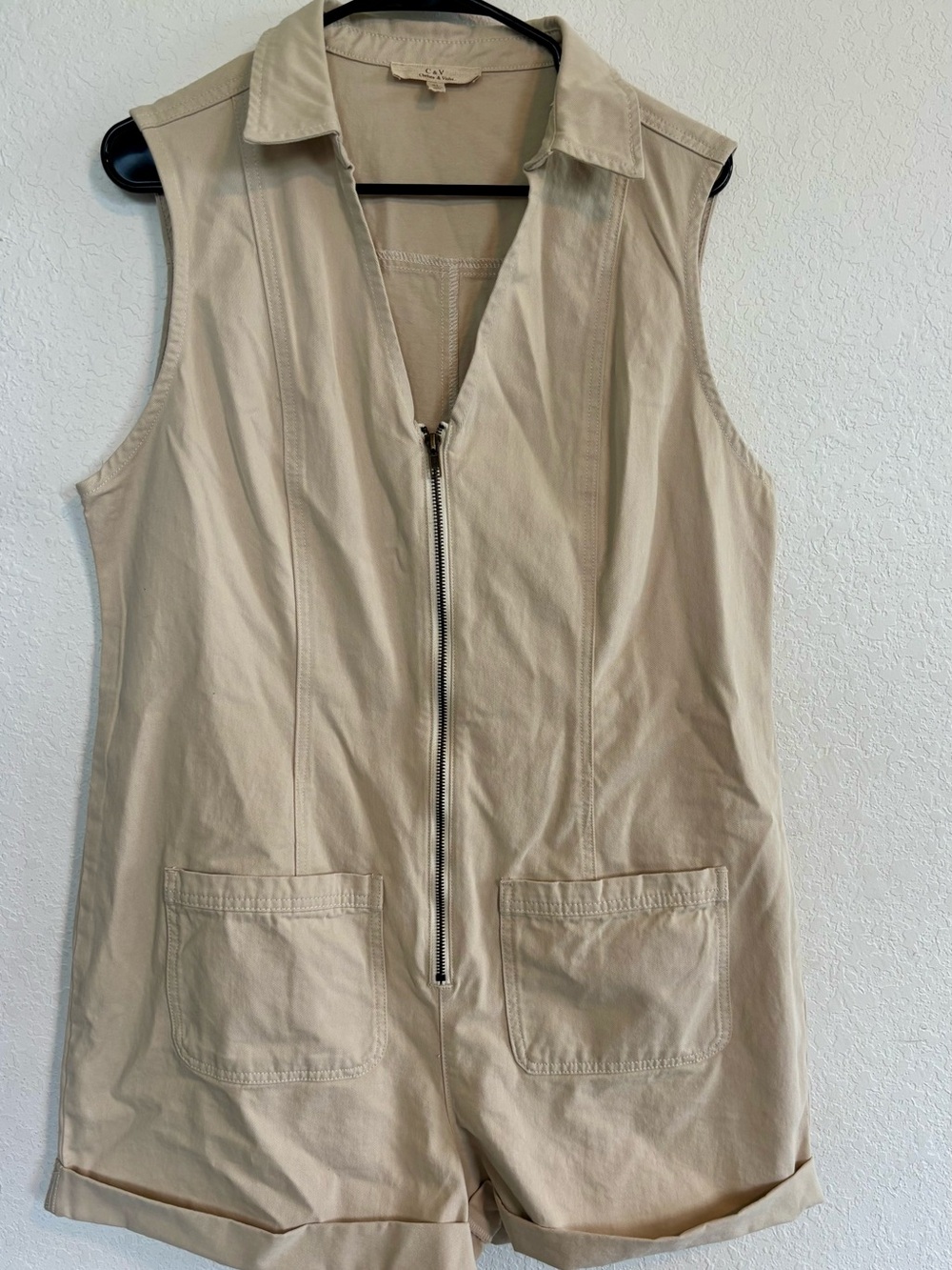 Chelsea & Violet Beige Sleeveless Zip-Front Romper NWOT